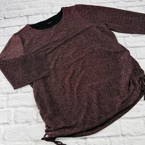 Lane Bryant Womens 18/20 Purple Glitter Holiday 3/4 Sleeve Ruched Side Top